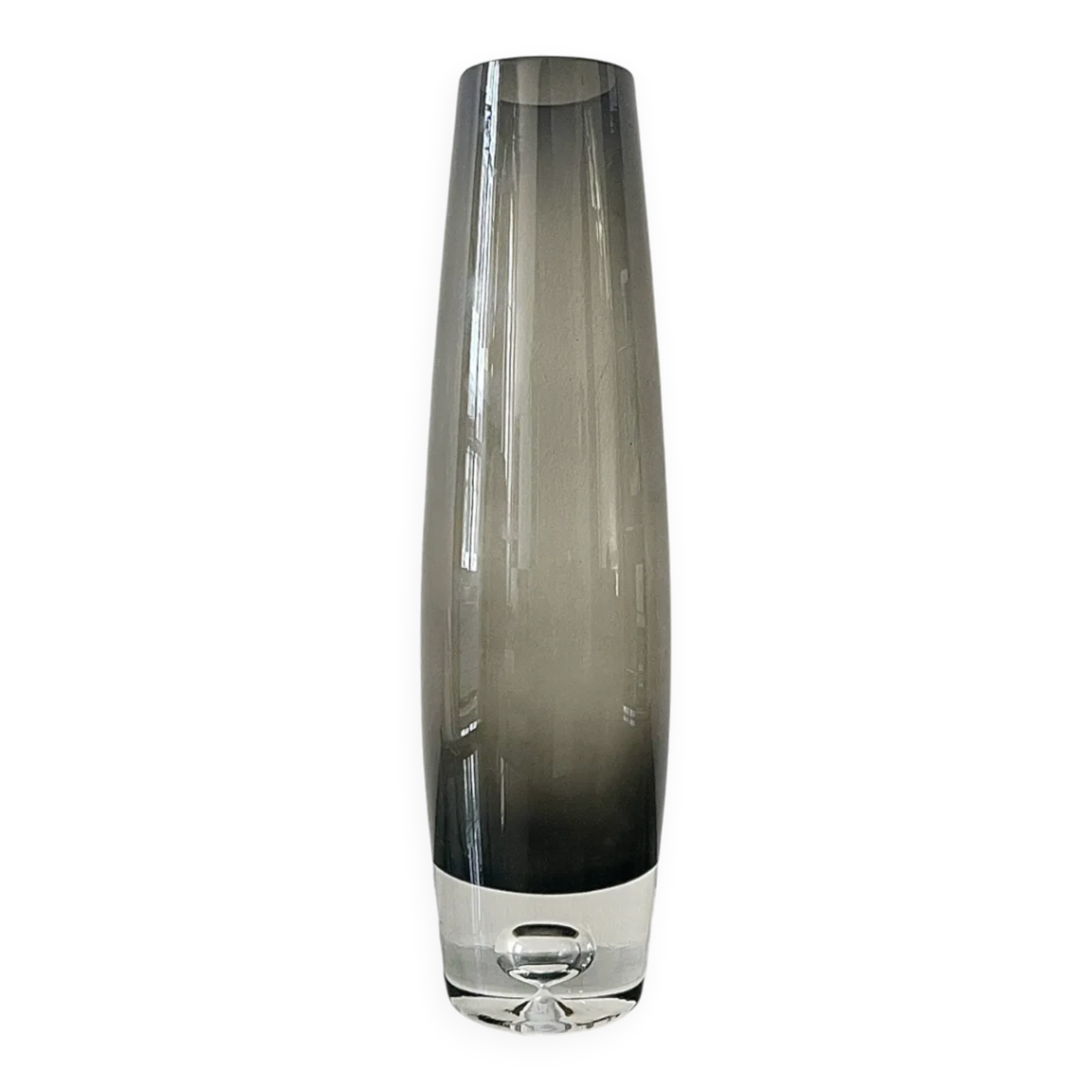 Tall cylindrical vase in black/grey Murano glass, Italian design 1970.
