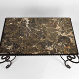 Coffee table in patinated wrought iron and marble, circa 1940