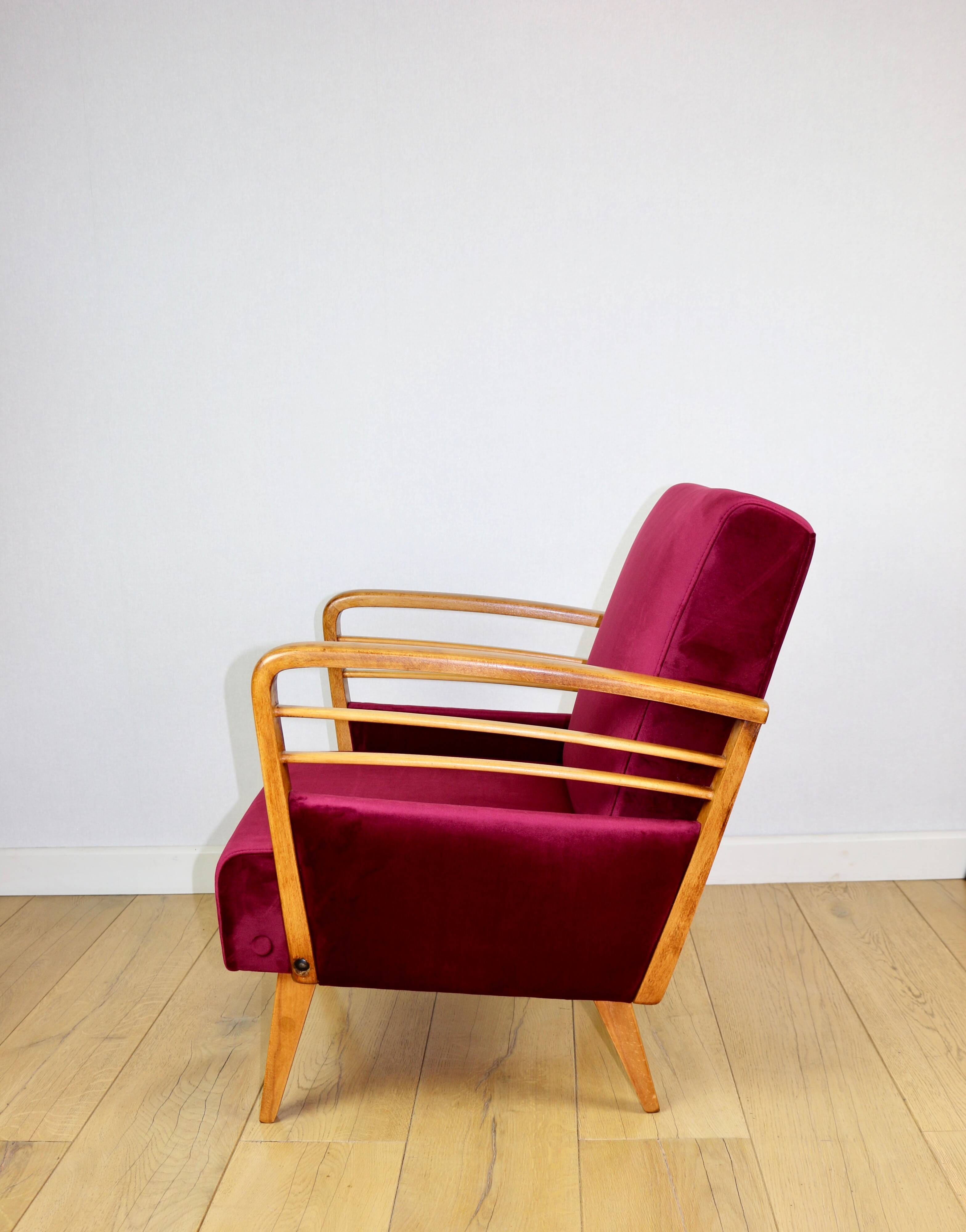 Vintage Art Deco Loft armchair raspberry - 1960s