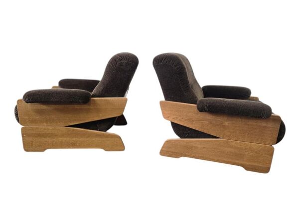 Set de 2 fauteuils brutalistes vintage bruns / fauteuils individuels