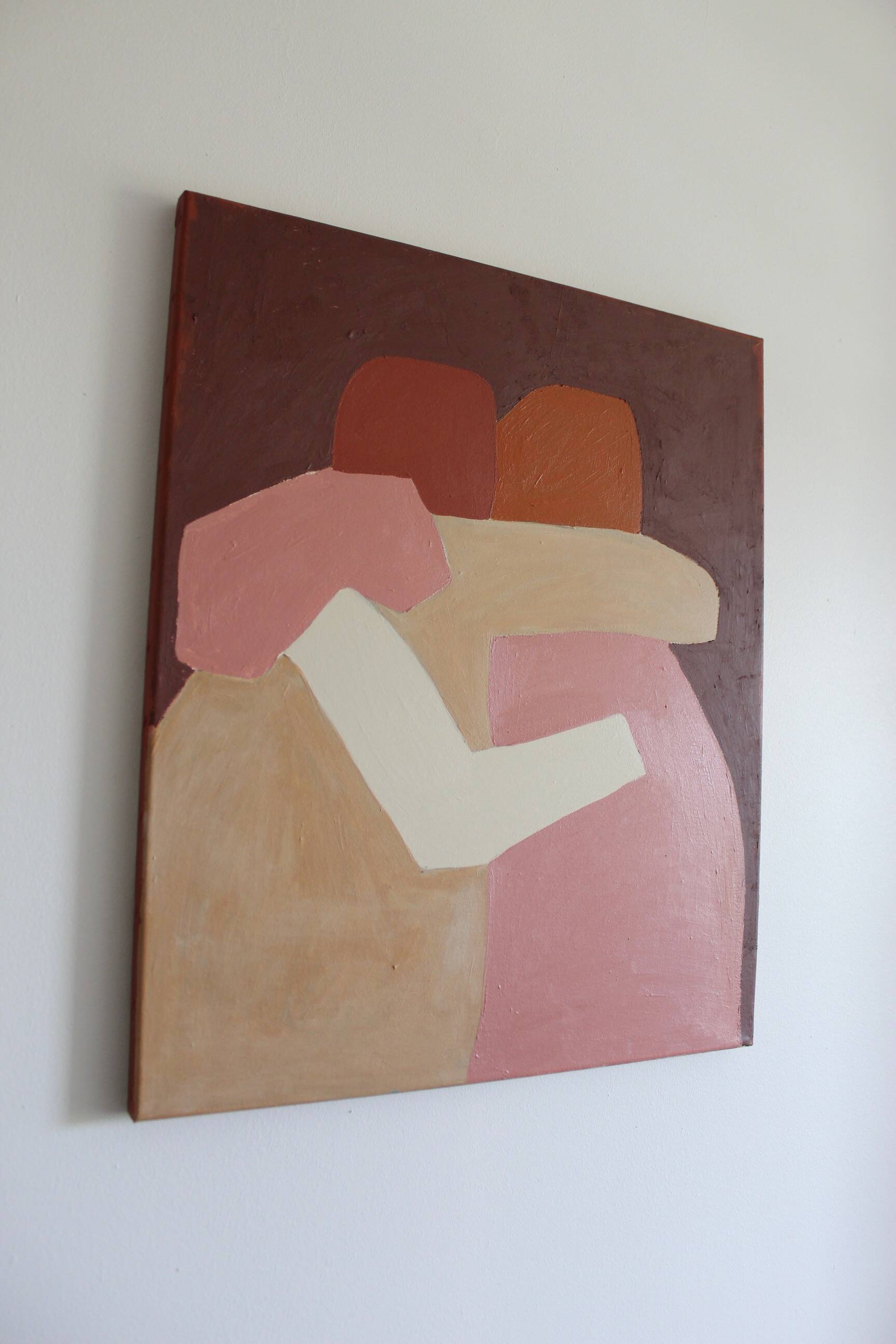 Minimalist figurative painting version burgundy "don't leave me".