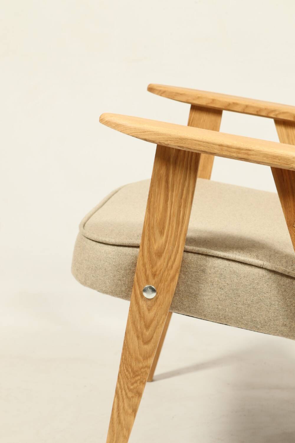 Scandinavian armchair beige wool natural oak wood chair design by Chierovski