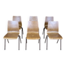 Lot de 6 chaises design droit bois piètement en acier marron années 70 Pays-Bas