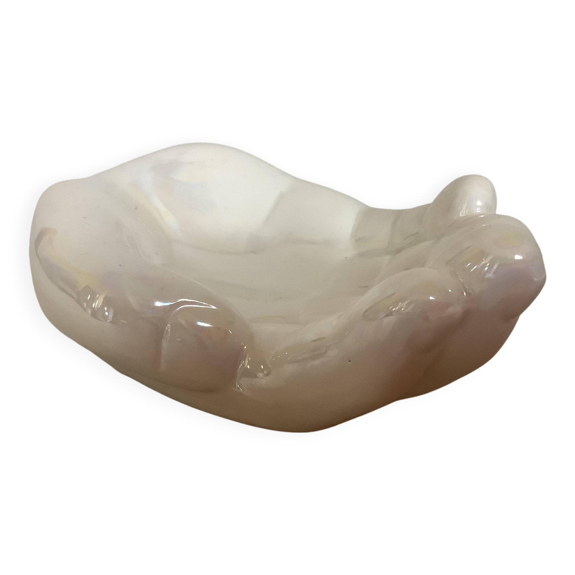 Iridescent white hand ring sizer pocket