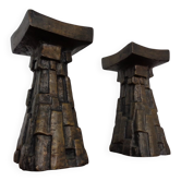 Large Brutalist German Bronze Candleholders, 1960s, Set of 2