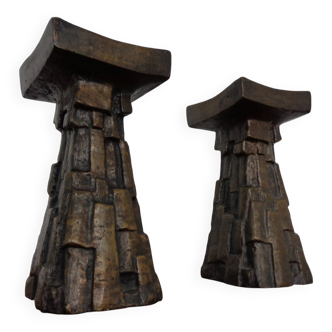 Large Brutalist German Bronze Candleholders, 1960s, Set of 2