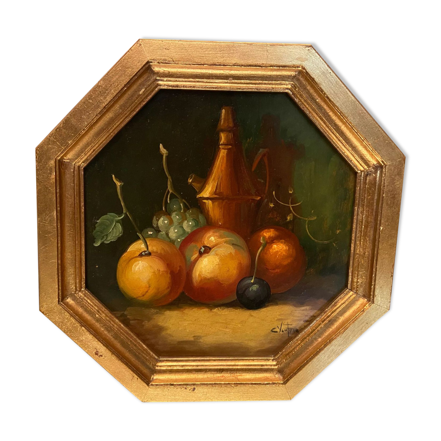 Oil painting on panel Still Life signed C. Ventura