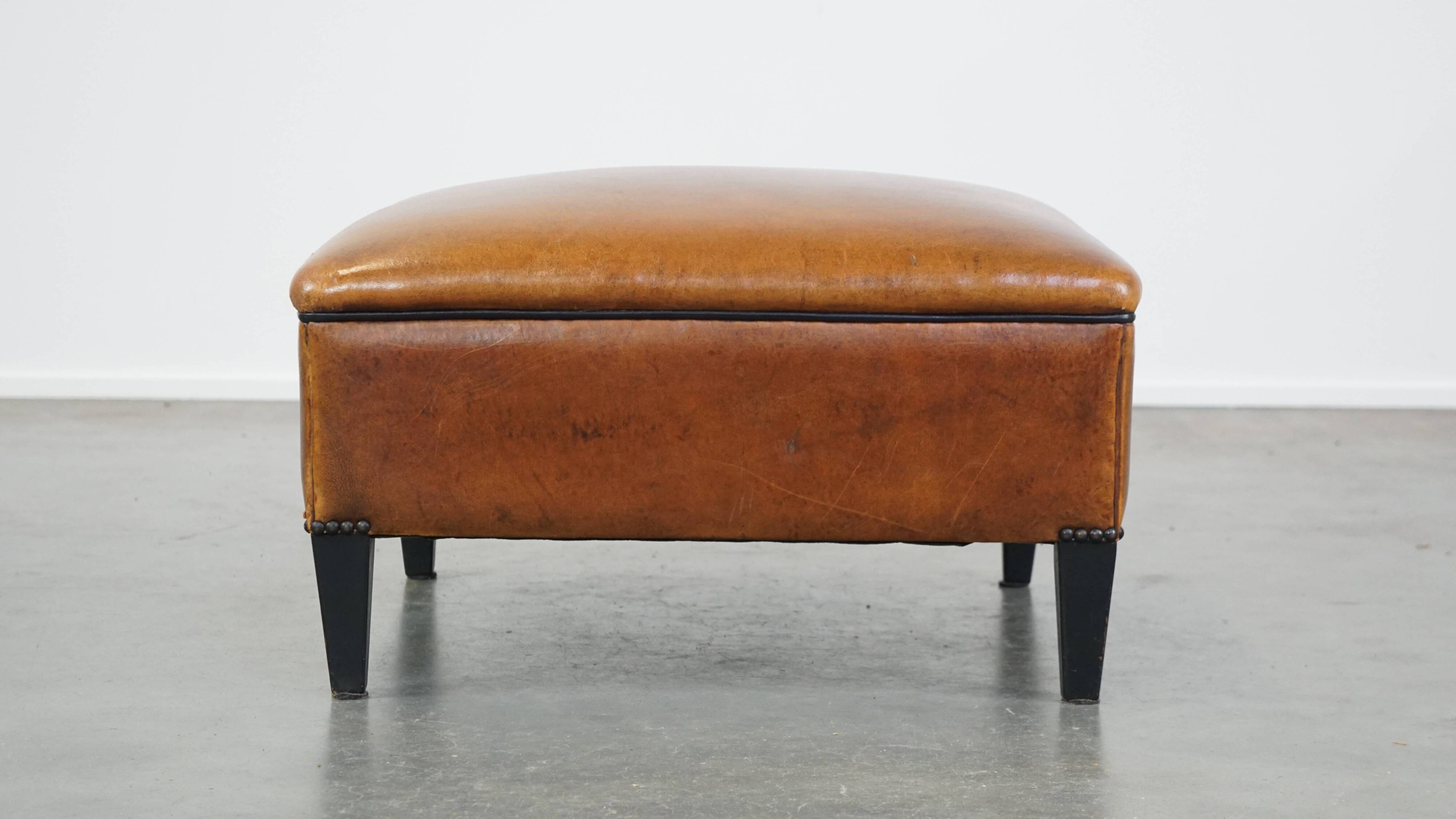 Large square sheepskin leather ottoman