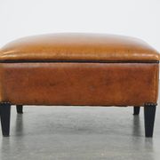 Large square sheepskin leather ottoman