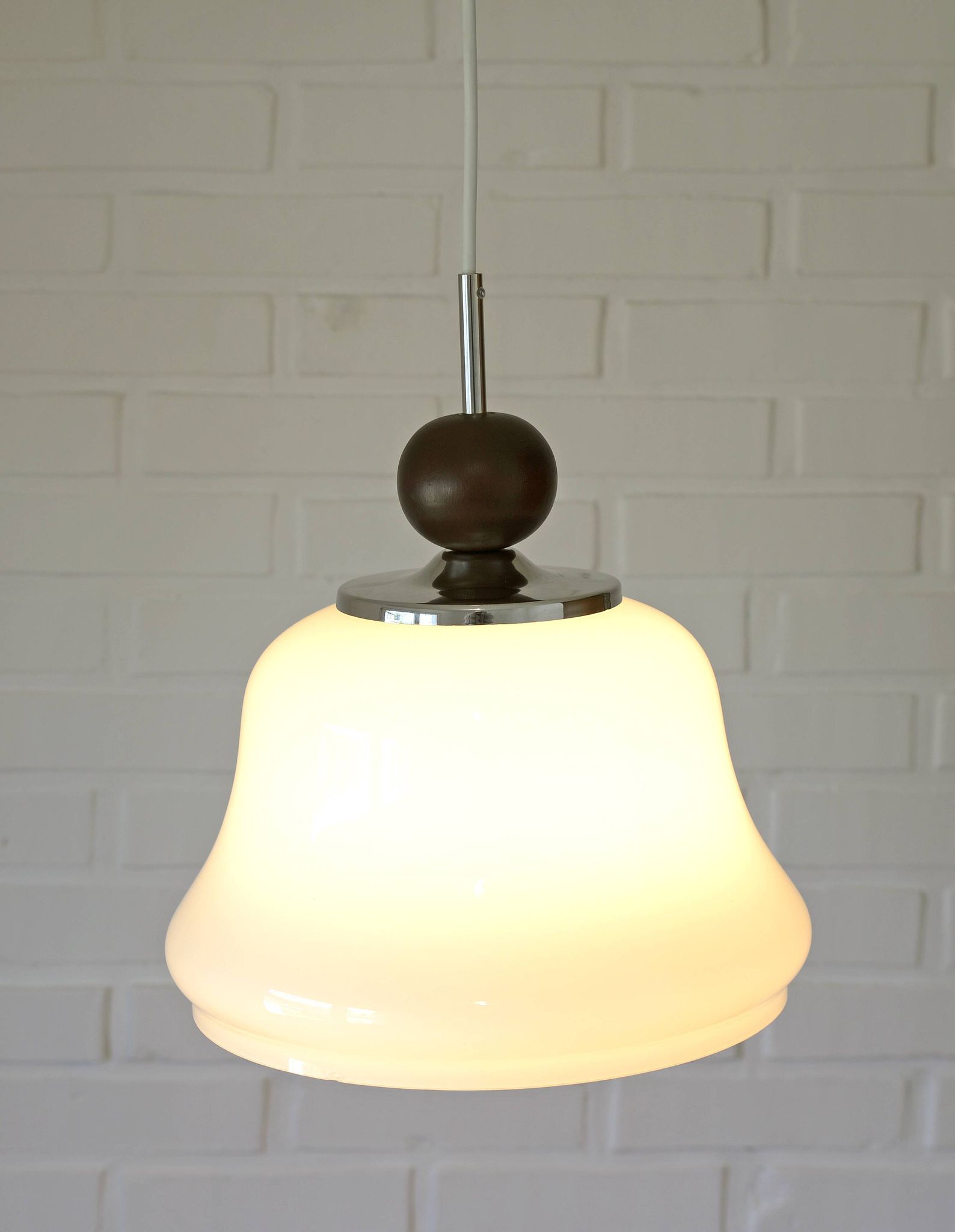 1 of 2 vintage white glass pendant light MCM hanging lamp Yugoslavia 1970's