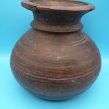 Large carved wooden pot / India