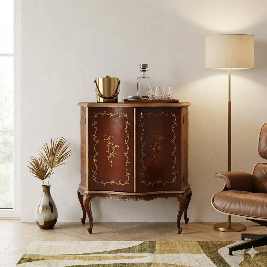 Vintage bar cabinet in baroque style, gilded wood, Italy, 20th century.