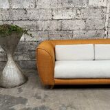 Vintage rattan sofa design 1970 ecru French terry fabric