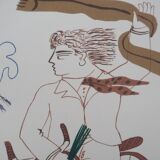 Alekos FASSIANOS: Elegant man on a bicycle, signed lithograph.