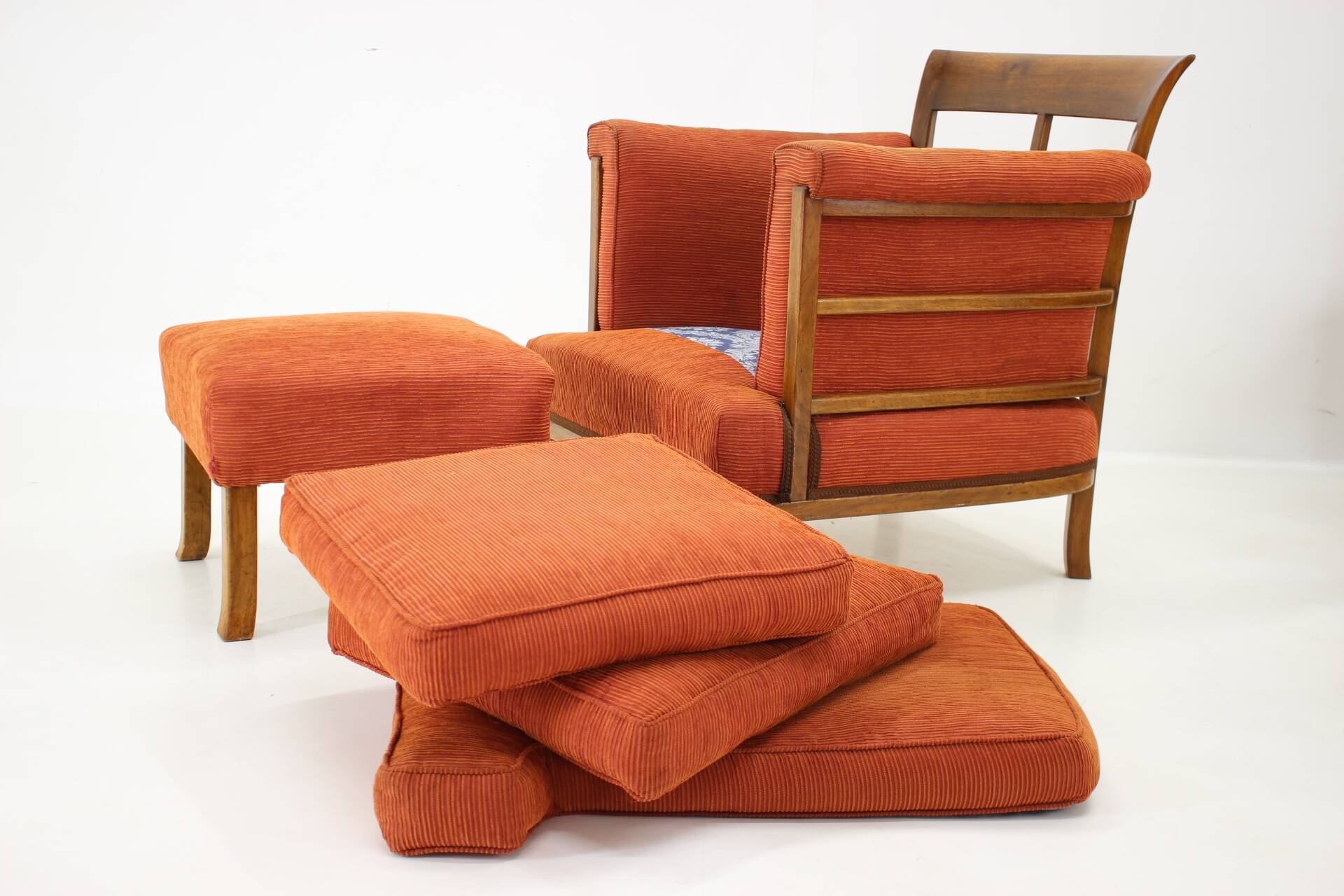 1930s art deco armchair with tabouret, czechoslovakia
