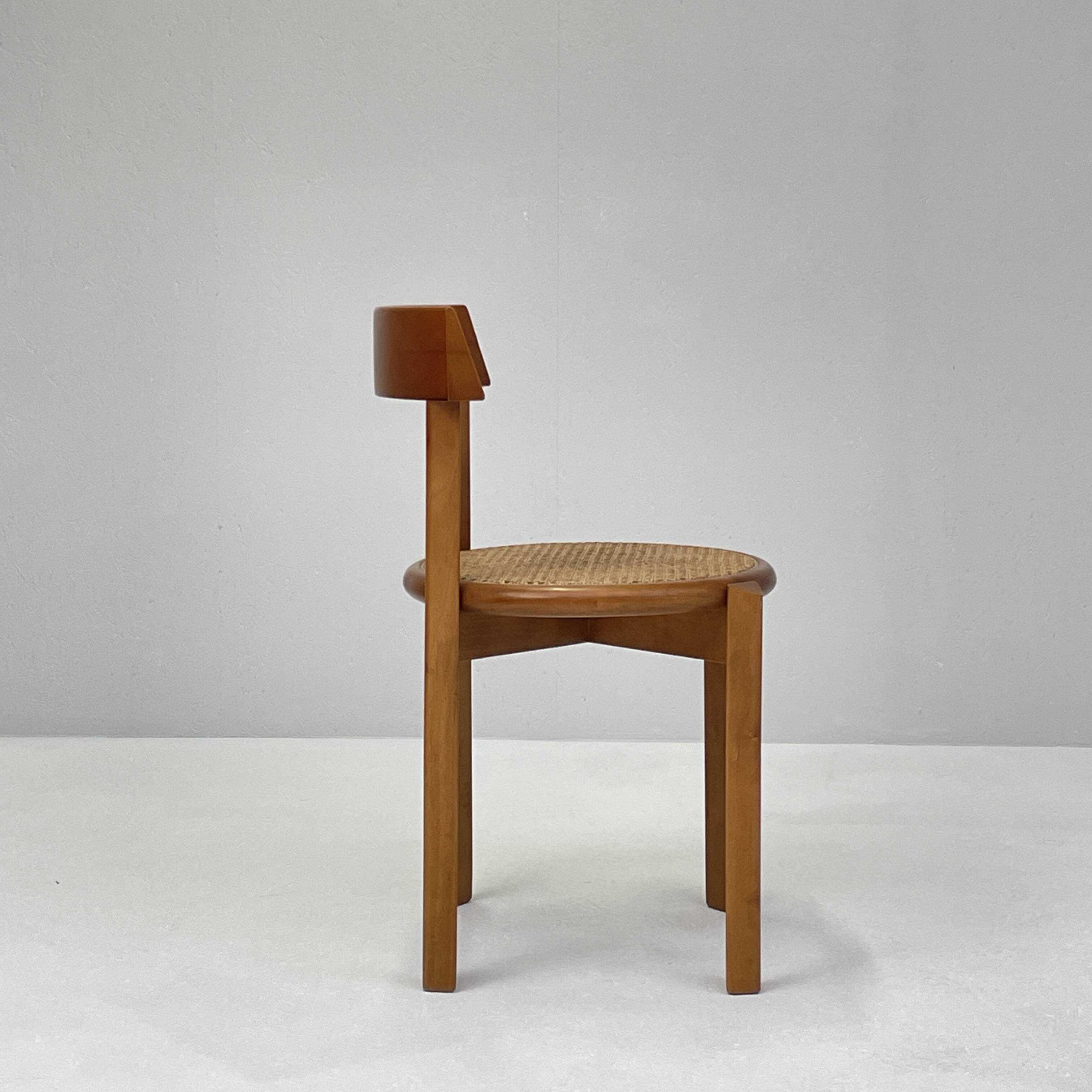 4 Italian wooden dining chairs with rattan seating
