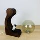 Brutalist lamp Temde Leuchten 1970s pine and glass globe