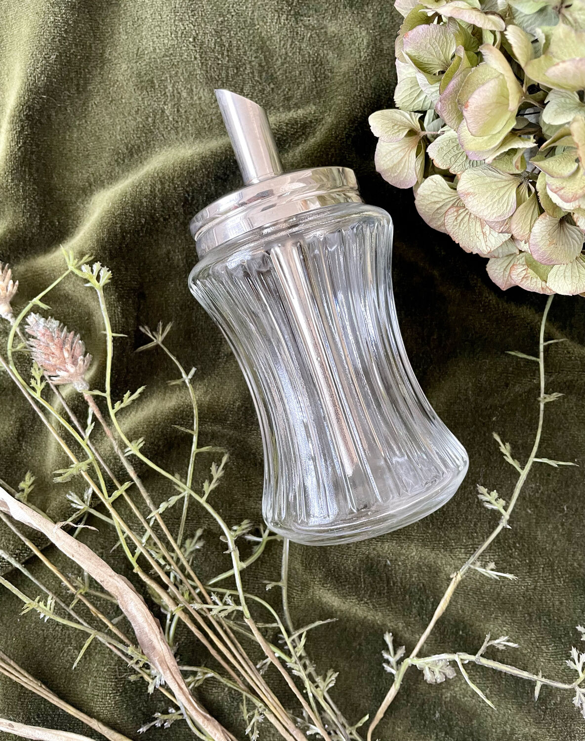Verseuse sucre verre et inox vintage
