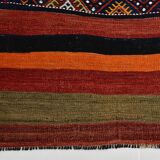 Navy Blue Orange Square Antique Kilim Rug, 128x128Cm