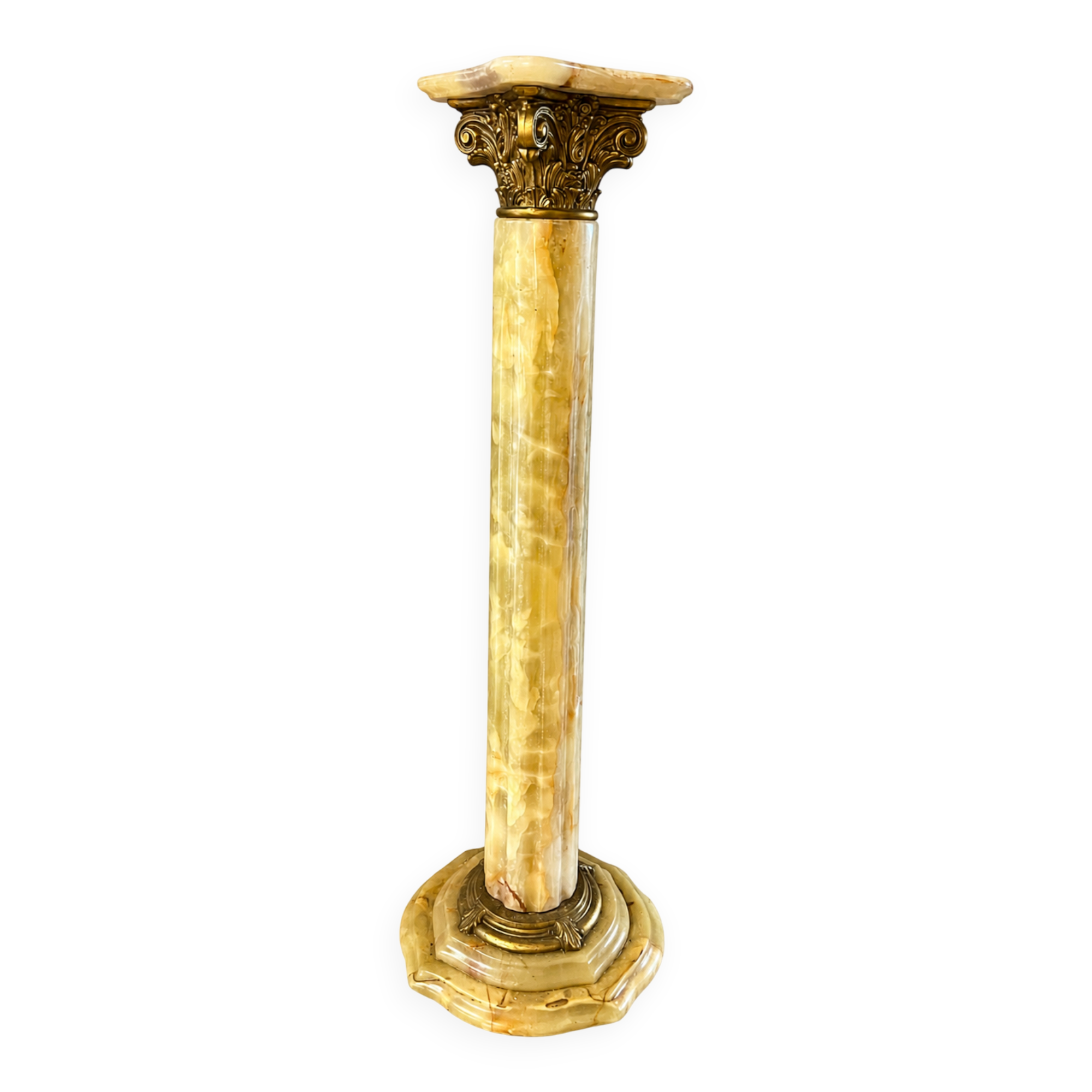 Onyx and gilded bronze column in Corinthian style – Display pedestal