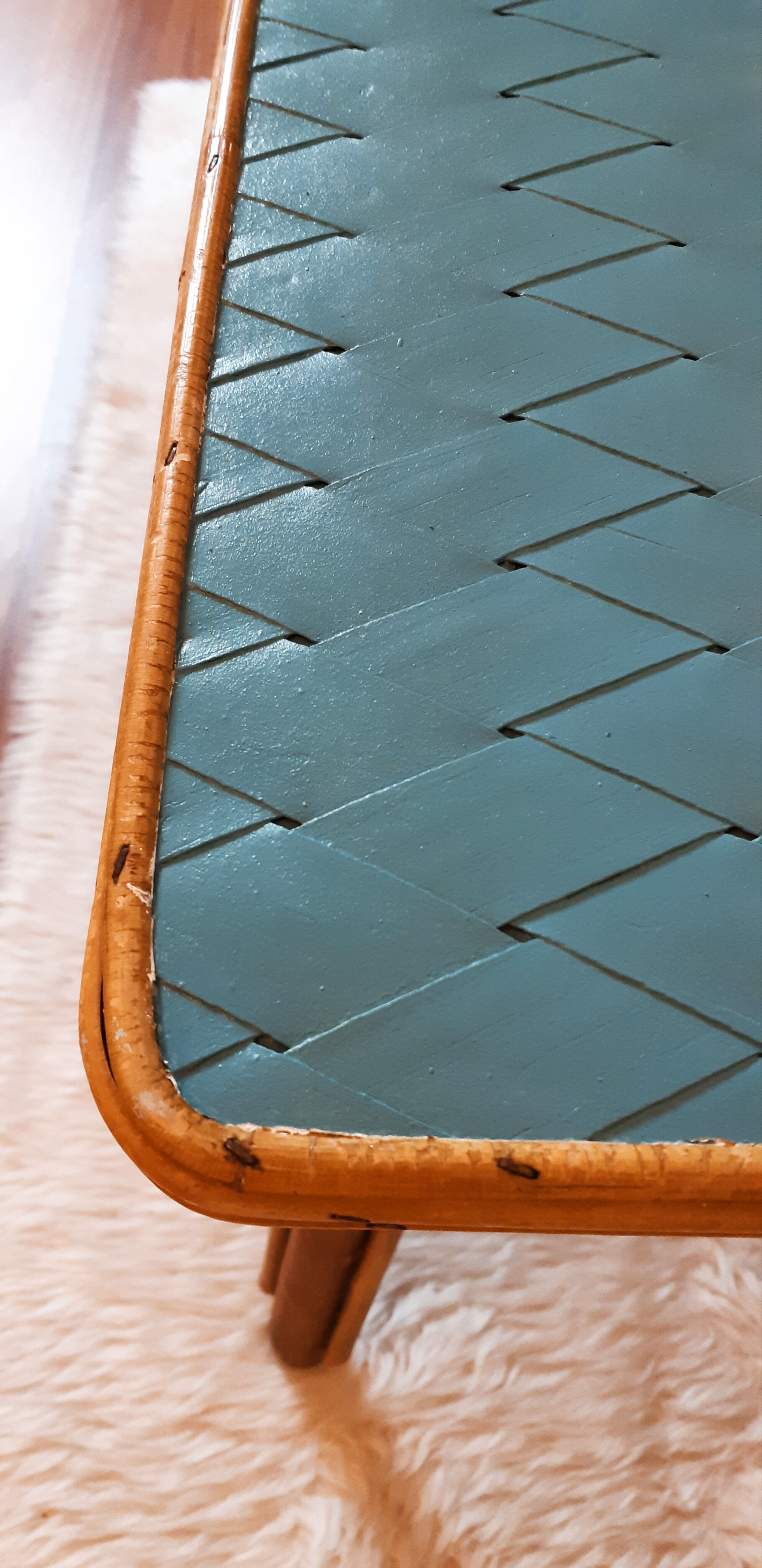 Coffee table in blue rattan