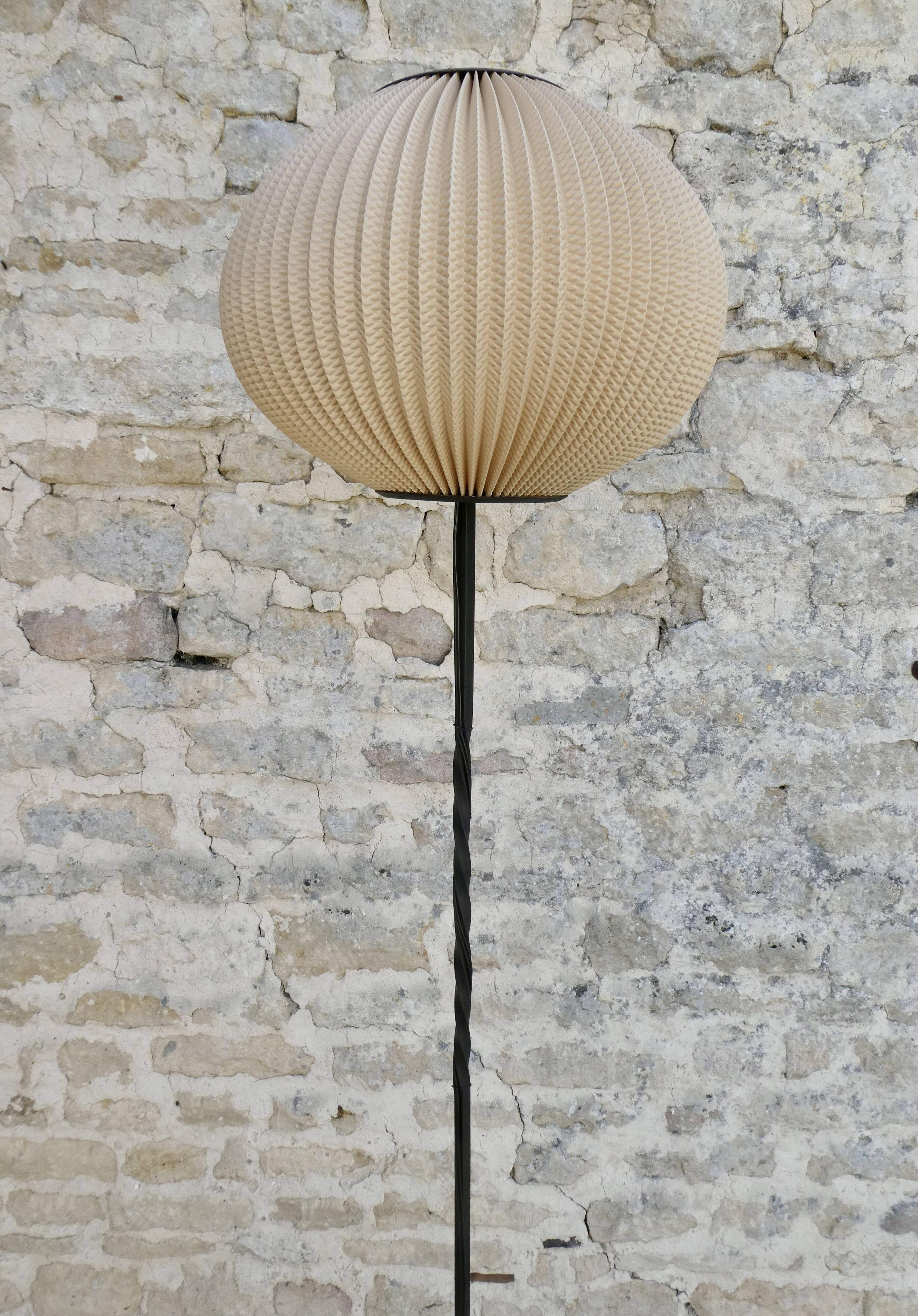 Rispal lampshade on wrought iron floor lamp base