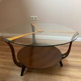 Table basse italienne en bois rond et verre, années 1950