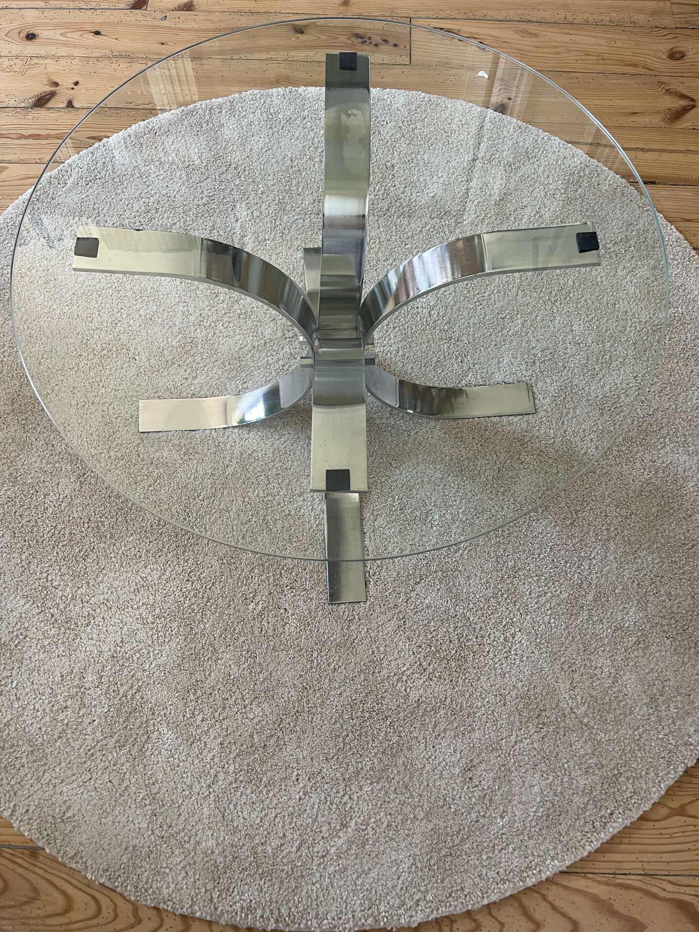 Table basse vintage en verre et chrome