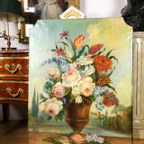 Peinture du XIXe " Bouquet de fleurs " de Boiserie