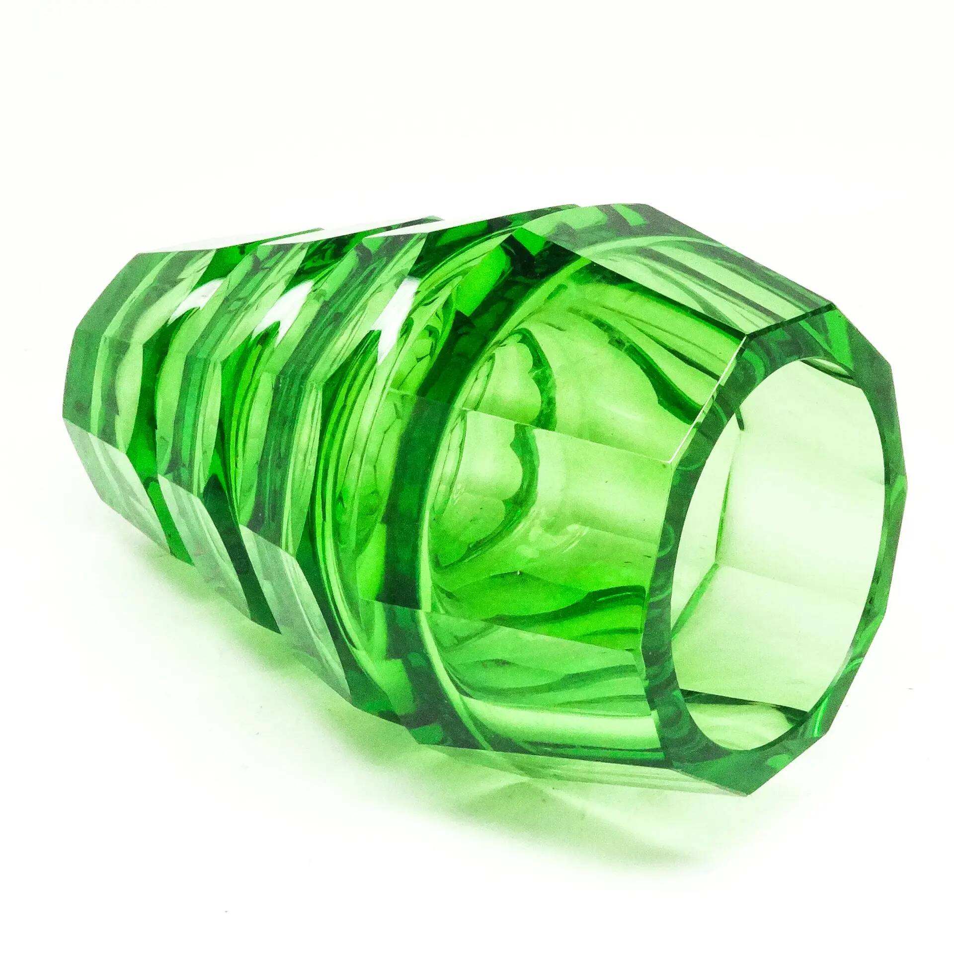 Art Deco vase, green crystal, designed by J. Hoffmann, Czechoslovakia, 1930s