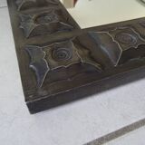 Brutalist metal wall mirror decoration pushed back year 70 vintage
