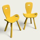 Chaises brutaliste ocre jaune 1960