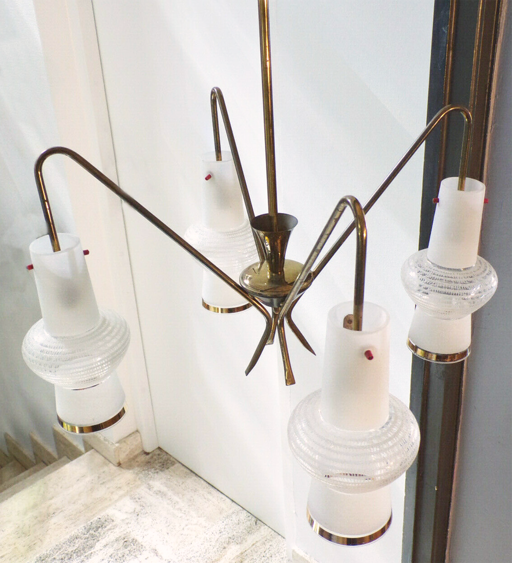 Scandinavian suspension chandelier, 4 burners, vintage, 60s