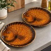 6 antique fish barbotine plates – Saint-Clément