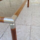 Table design bass, vintage, 70s wood and smoked glass