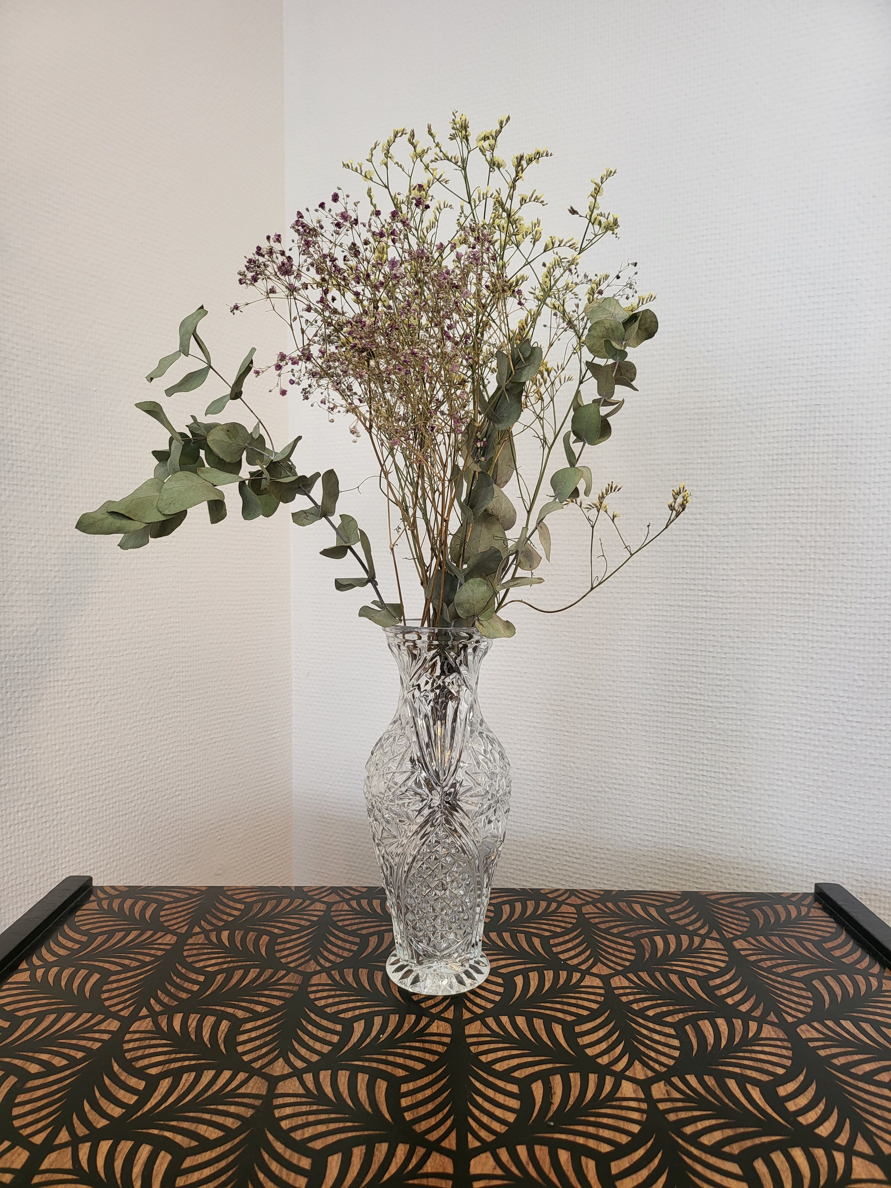 Vintage chiseled transparent glass vase