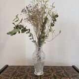 Vintage chiseled transparent glass vase