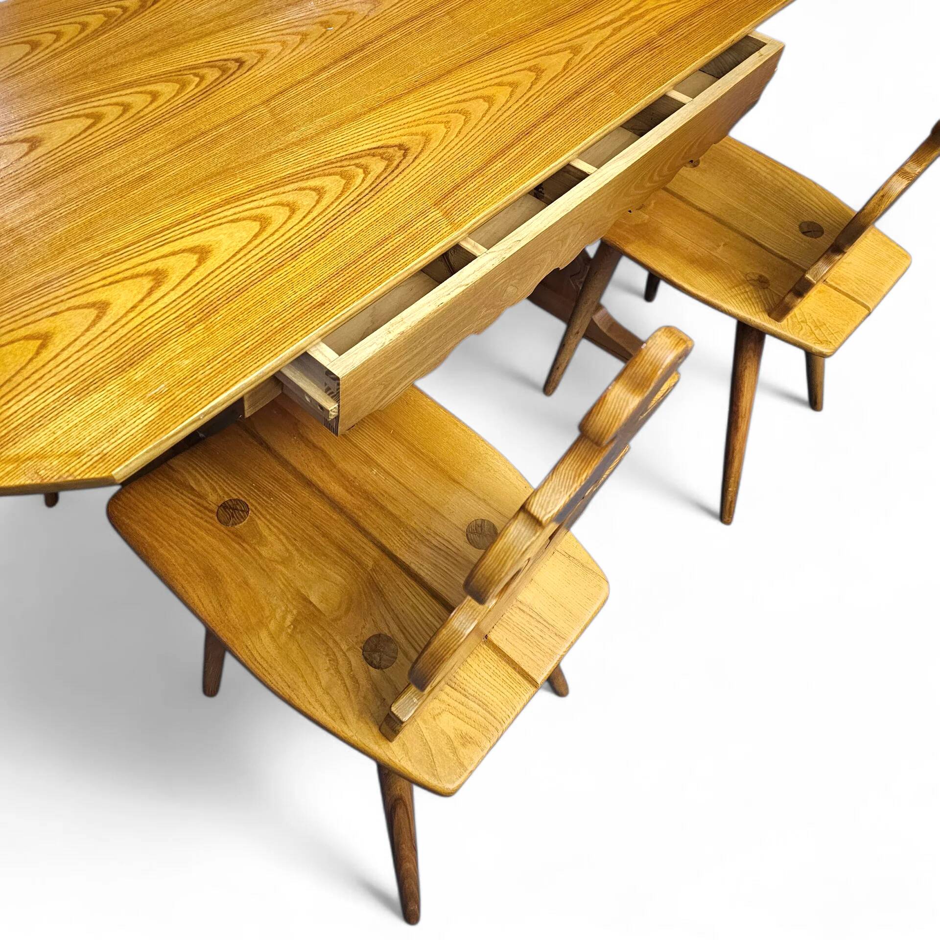 Chaises et table Cepelia Tiroler, ensemble de 5 pièces, Pologne, années 1960, marquées.