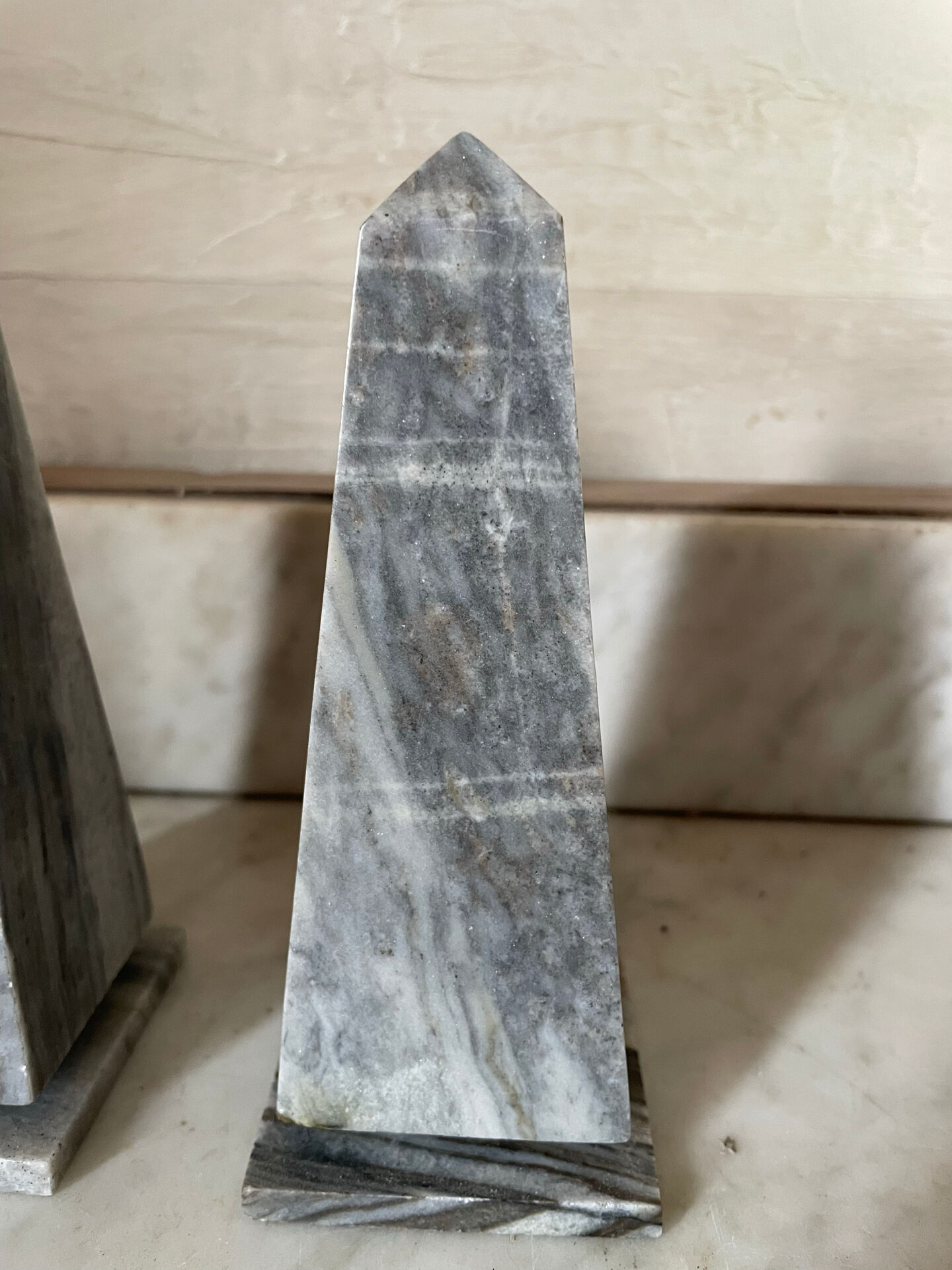 pair of obelisk bookends in marble Art Deco style