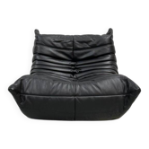 French black leather Togo lounge chair by Michel Ducaroy for Ligne Roset, 1970s