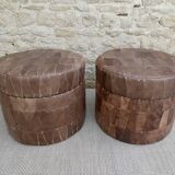 Paire de poufs coffre en patchwork de cuir