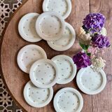 10 assiettes à dessert Salins vintage verts pâles et dorées