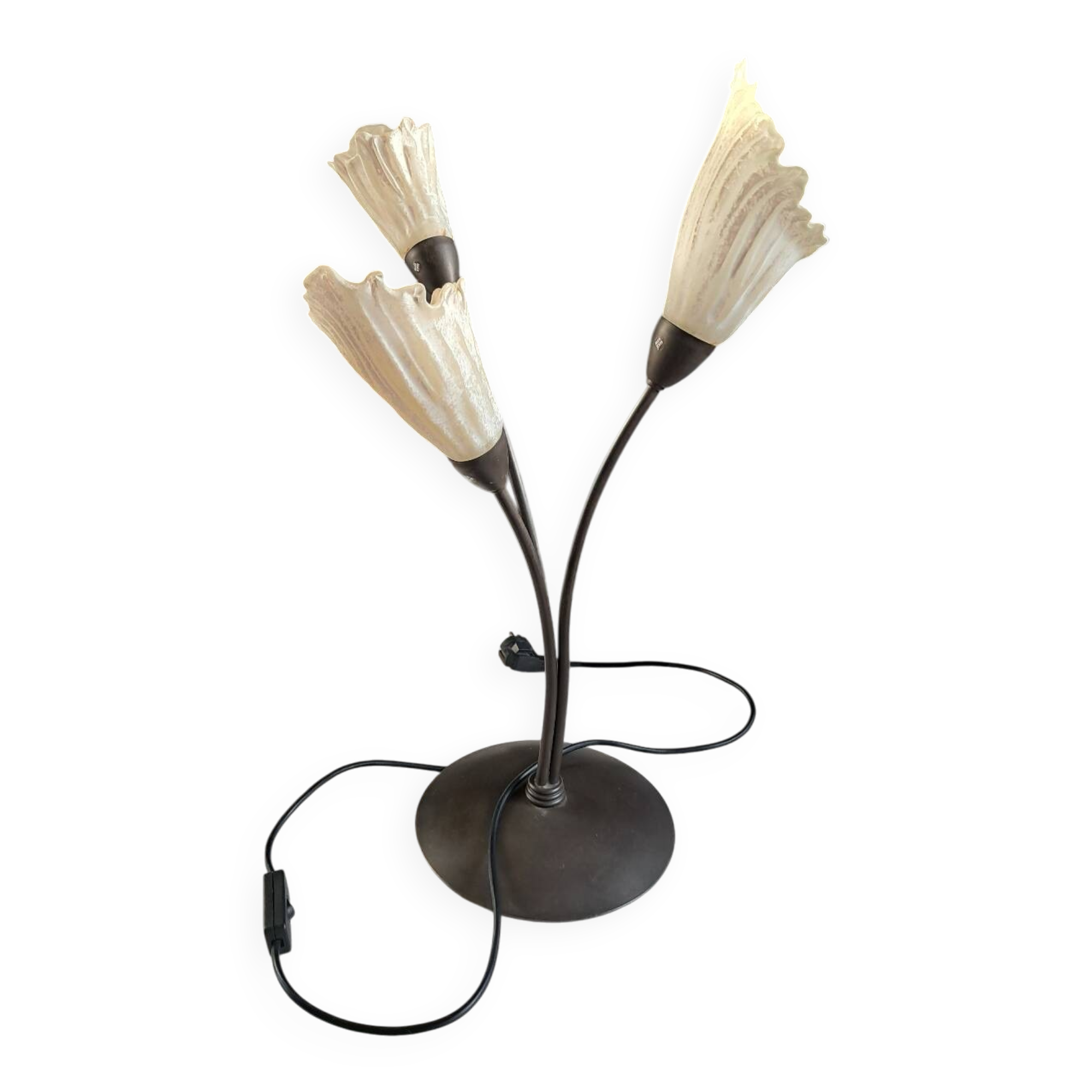 Triple flower lamp in metal and glass