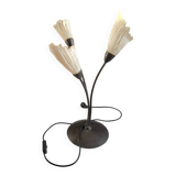 Lampe fleur triple en métal et verre