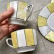 60s striped iridescent porcelain coffee service, 2 cups + 2 vintage saucers