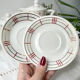Vintage tea set in white porcelain with stripes, Moulin des Loups orcerame model "Richelieu"
