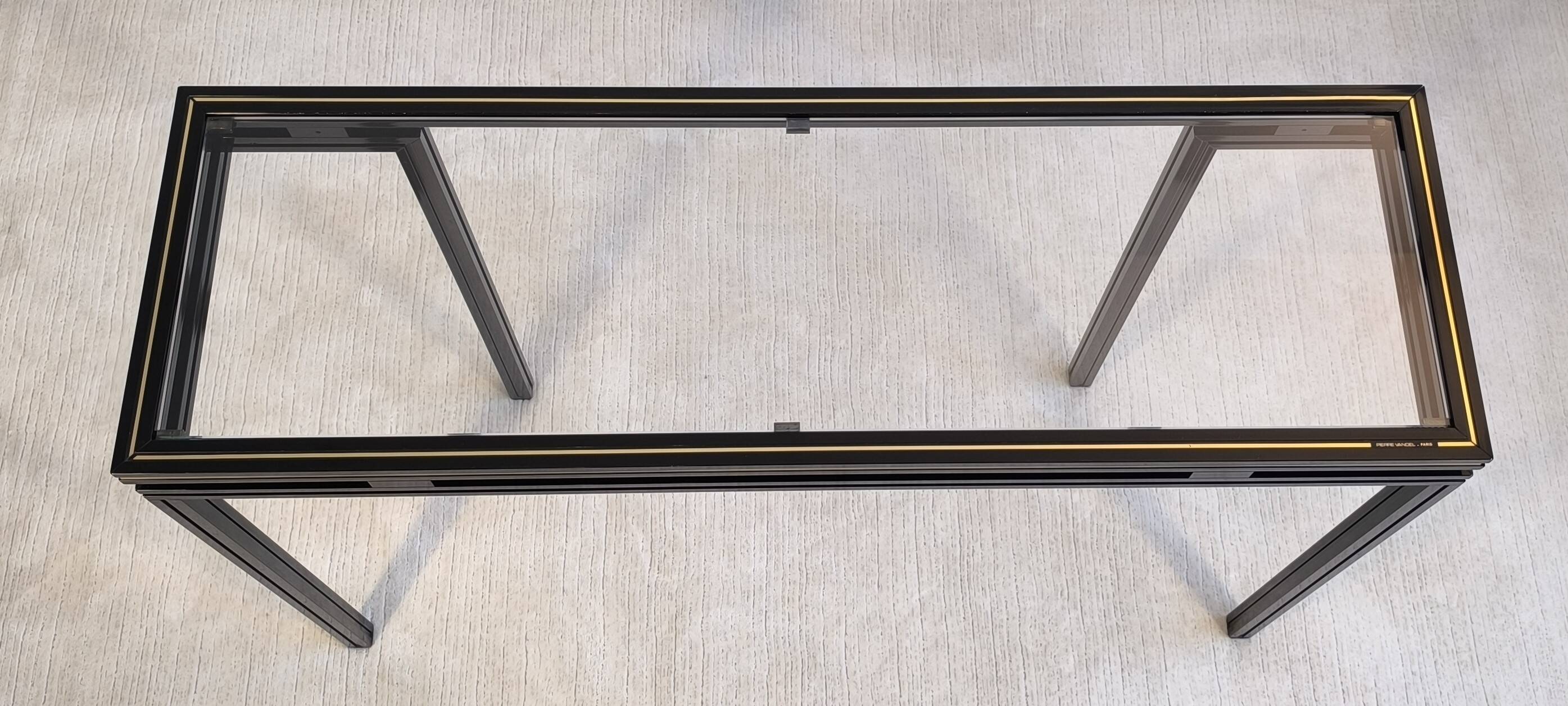 Magnificent console design by Pierre Vandel Paris 1970s black lacquered.
