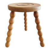 Petit tripode/ table de chevet/ tabouret vintage rénové, bois tourné, année