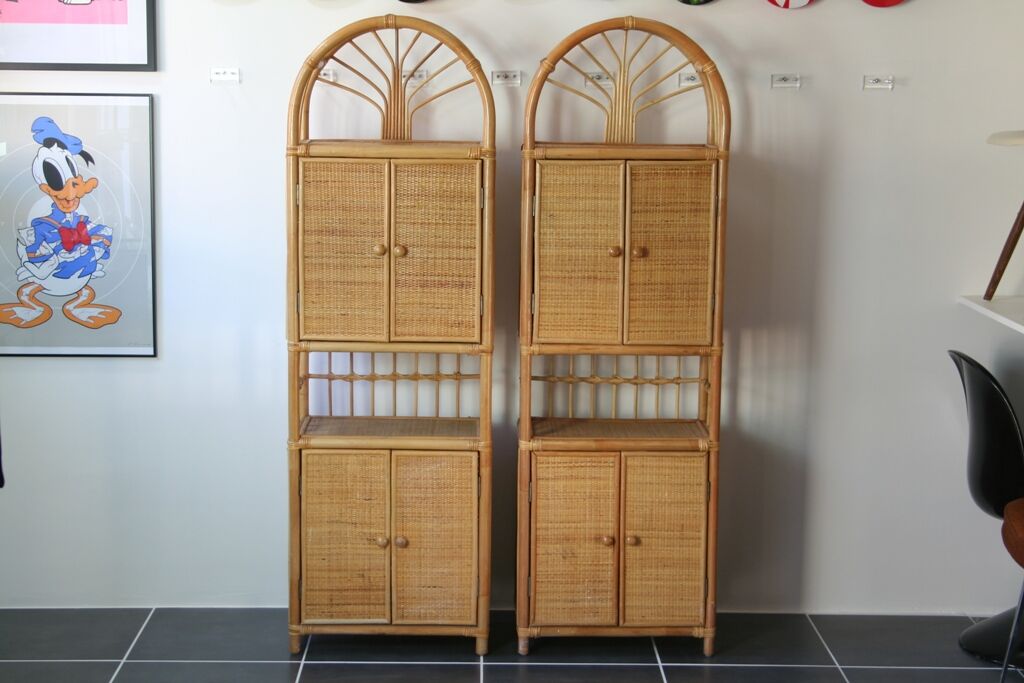 Vintage rattan bookcase 1970