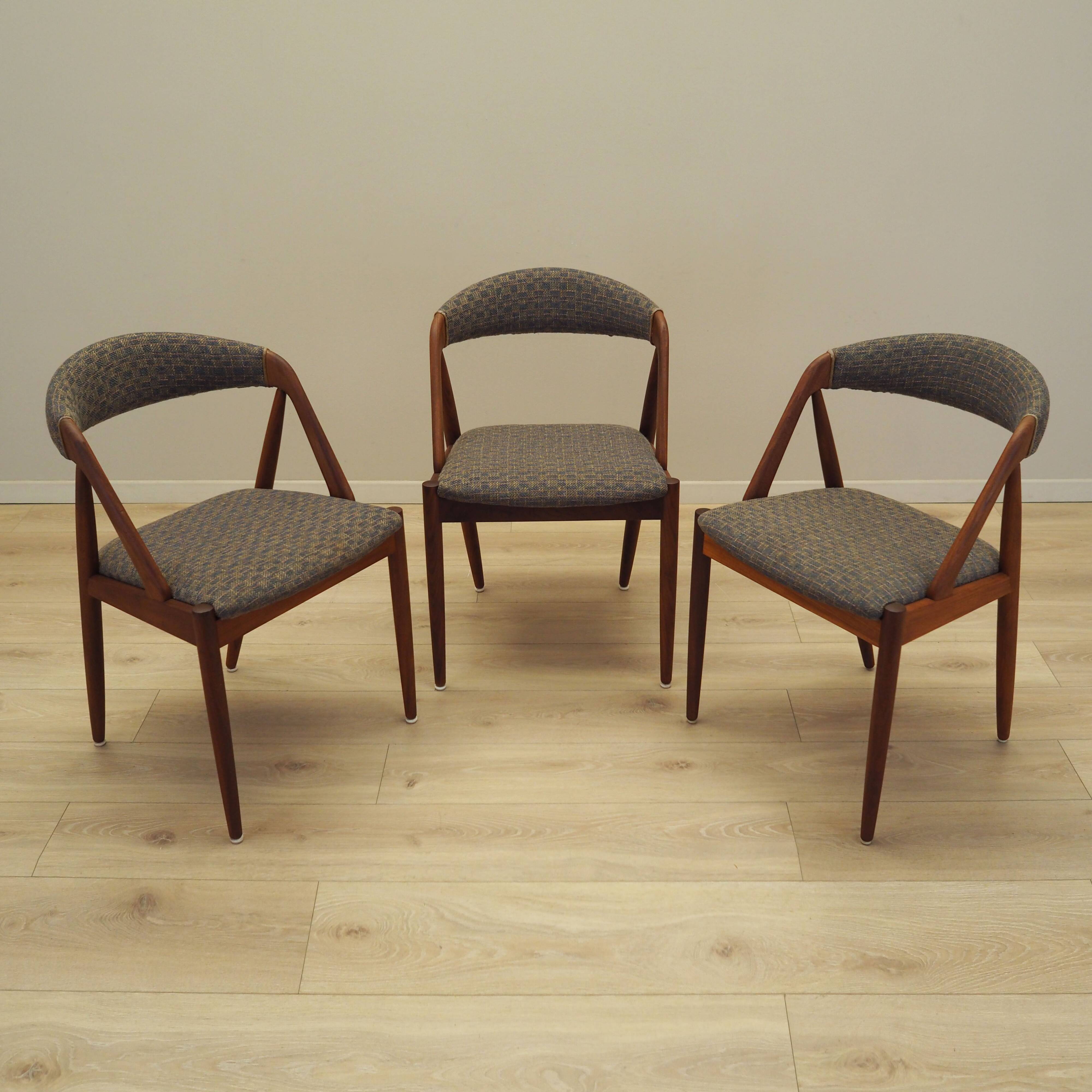 Set of three teak chairs, Danish design, 1970s, designer: Kai Kristiansen